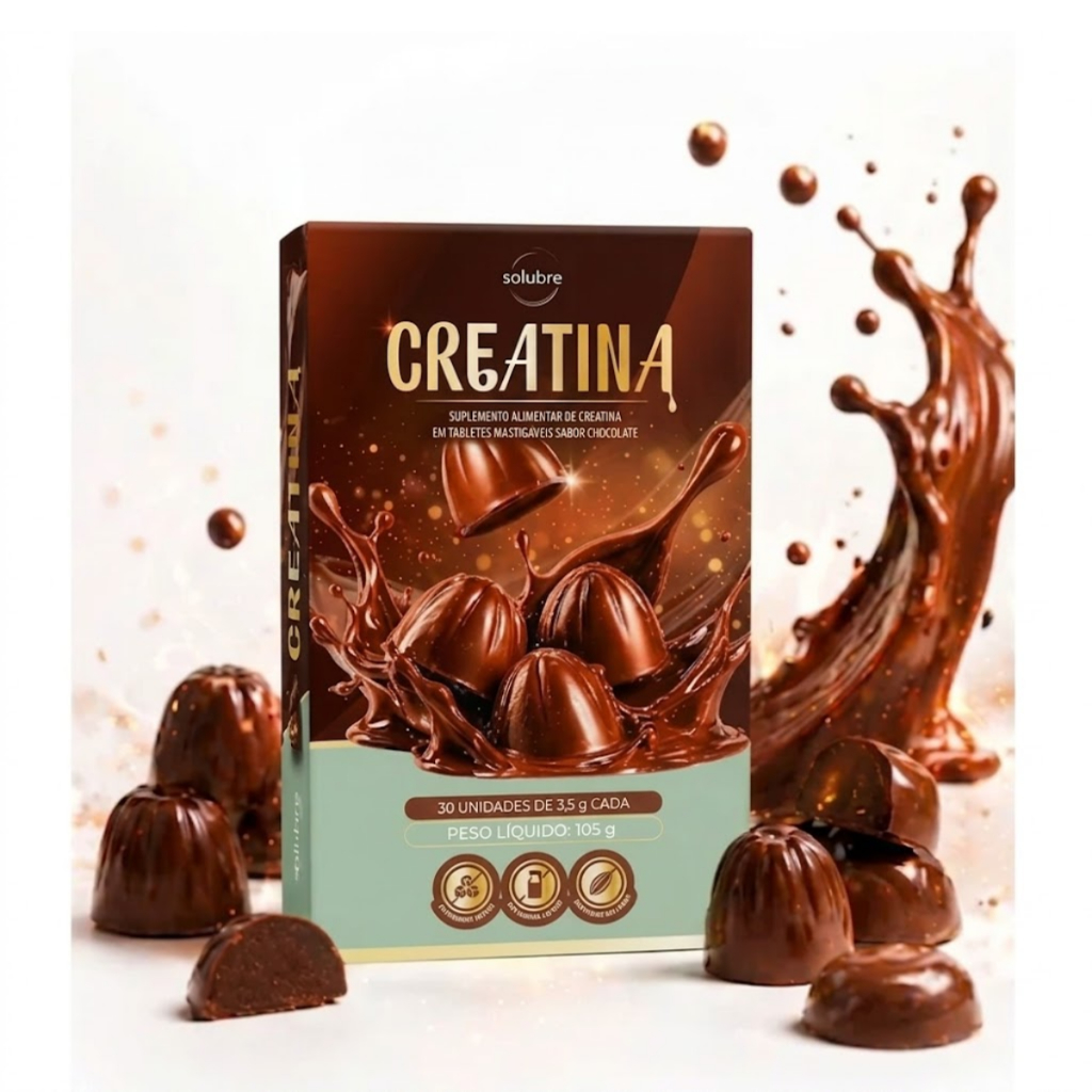 Creatina 3000mg em Tabletes Sabor Chocolate Zero Açúcar e Zero Lactose