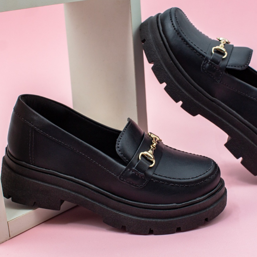 Mocassim Infantil Menina Tratorado Oxford Social Confortável Enfeite Dourado Calce Fácil