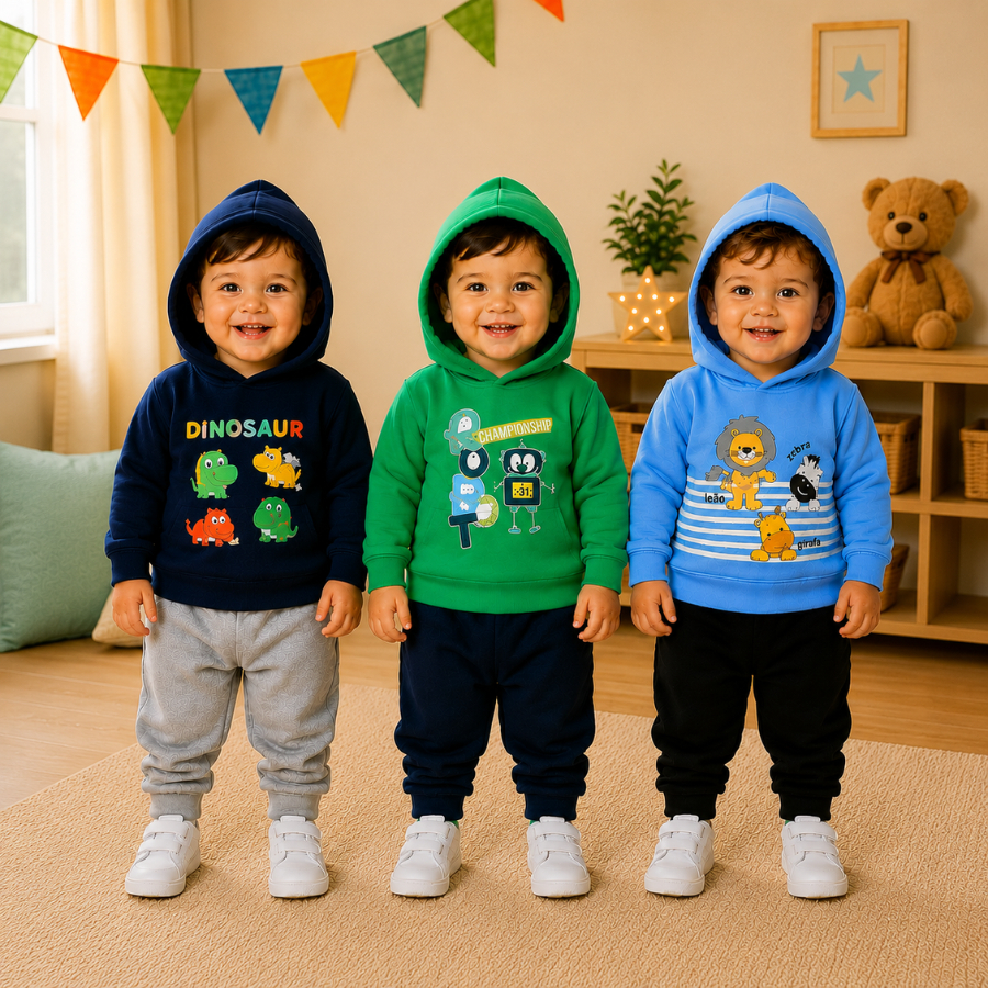 Conjunto Moletom Infantil Menino Com Capuz Inverno Flanelado Quentinho Premium Tam 1 ao 8