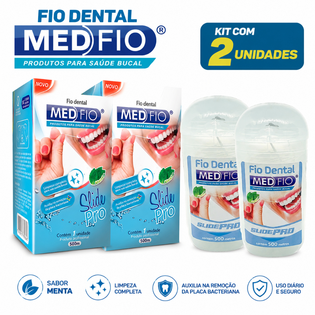 Fio Dental 500m Kit C/ 2 Unidades Profissional Sabor Menta Tubo + Caixinha