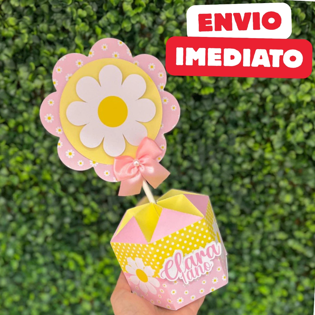 Kit Centro de mesa Margaridas Florais Personalizado | Arranjo Enfeite Cachepô | Lembrancinha | Festa