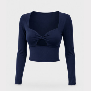 Blusa Feminina Cropped Suplex com Nó no Busto Forro Duplo Manga Longa Decote Sensual