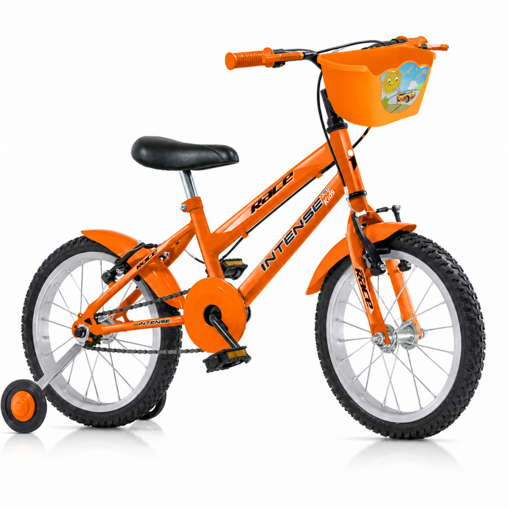 Bicicleta infantil Aro 16 V-brake Meninos com rodinha Colorida quadro Aço Carbono Intense Kids Cor Laranja