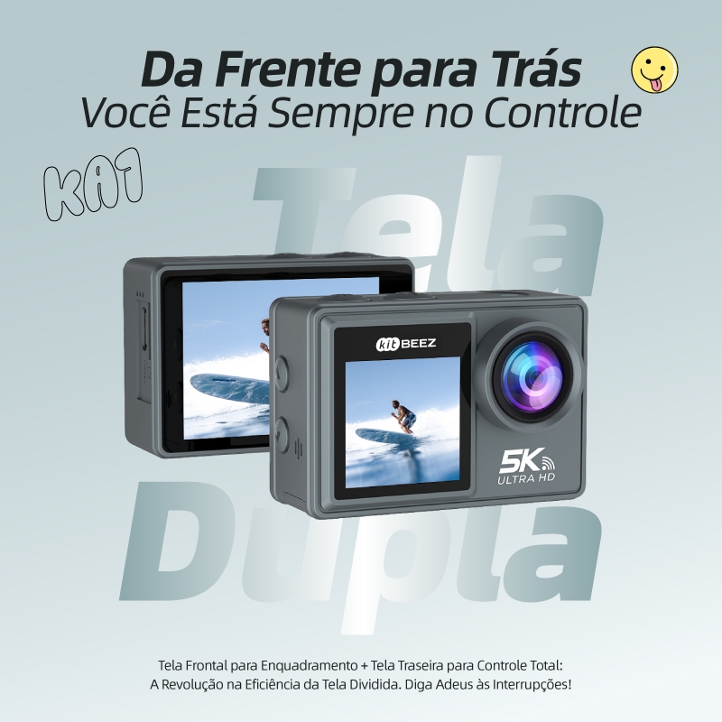 KiTBEEZ KA-1 Câmera de Ação 5K Wi-Fi com Estabilização EIS | À Prova d'Água 30m | Ideal para Moto, Viagem e Vlogs