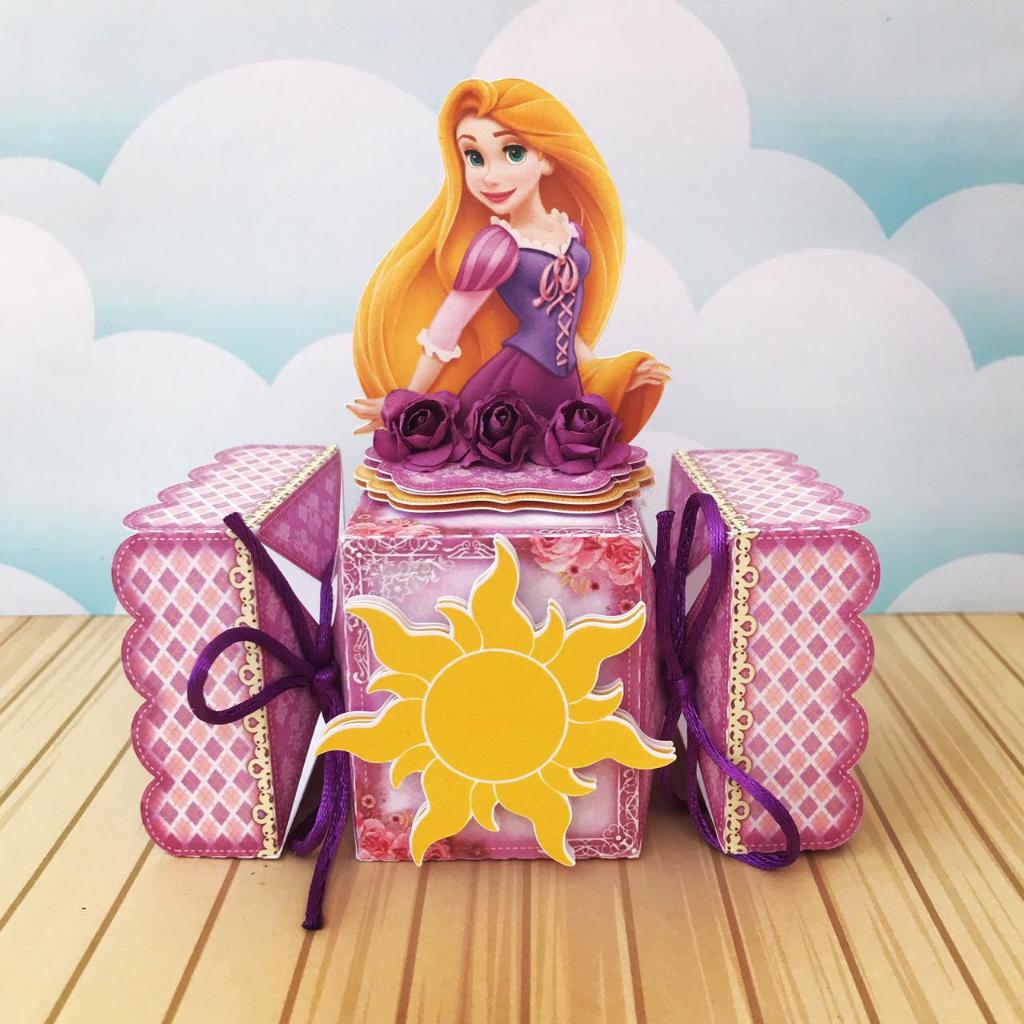 Kit Lembrancinhas Personalizadas Rapunzel Enrolados 3D - Caixinhas Pegue e Monte Festa Infantil