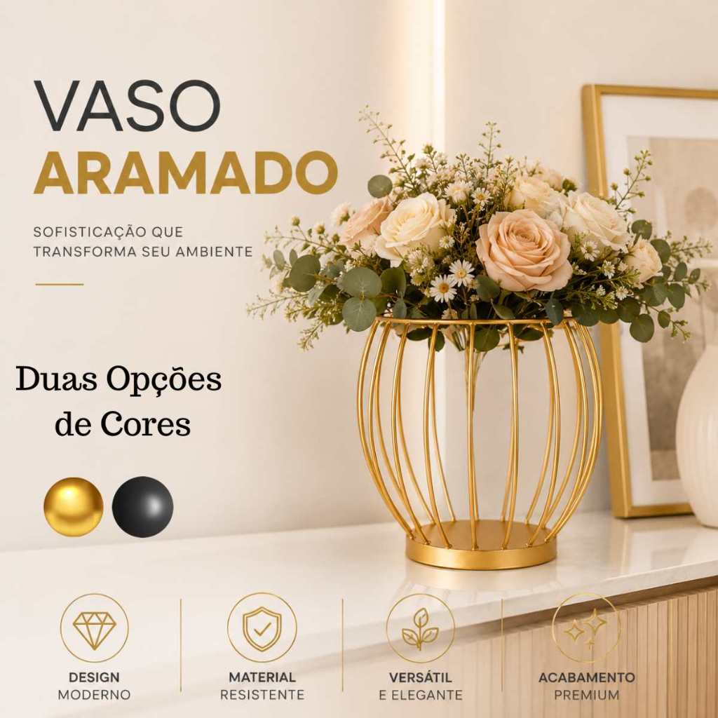 Vaso Aramado Decorativo Metal Moderno Para Flores Decoração Festa Eventos Casa Escritórios