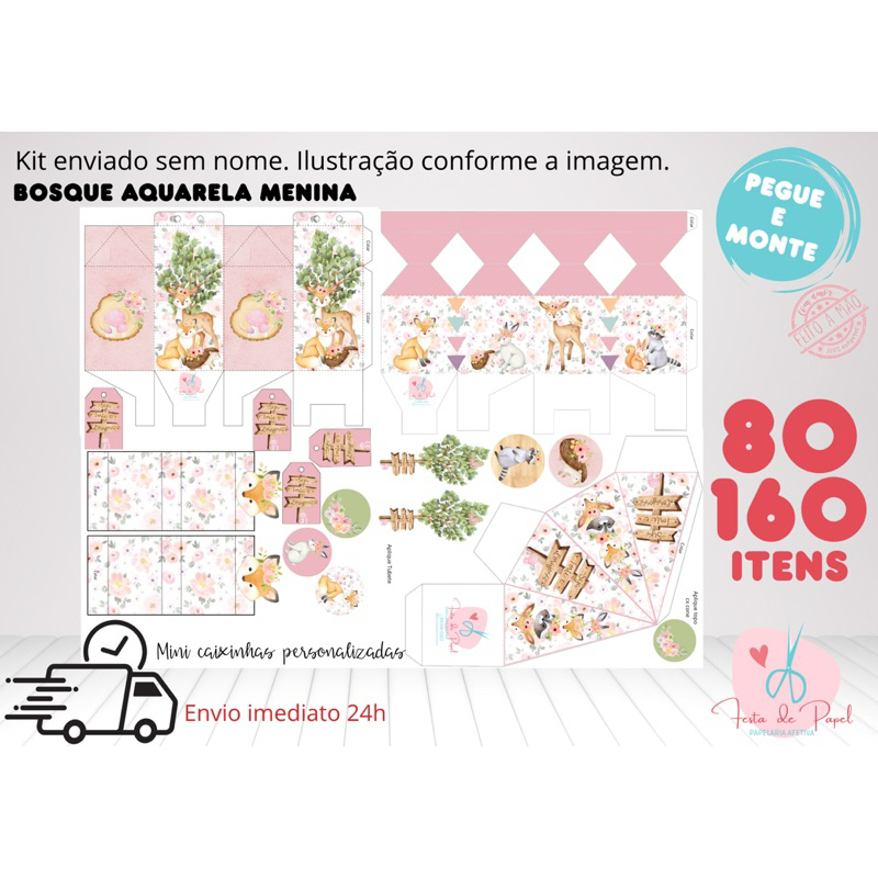 Kit Festa Bosque Menina|Kit Lembrancinhas Bosque Menina|Festa Infantil Bosque Menina|Personalizados Bosque|Pegue e Monte