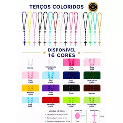 60 unidades - Terço Católico de plástico de pescoço com abertura na medalha 37 cm