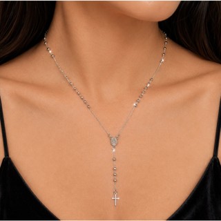 Colar Fina de Terços Corrente Aço inoxidável Nossa Senhora Aparecida Prata Terço feminino