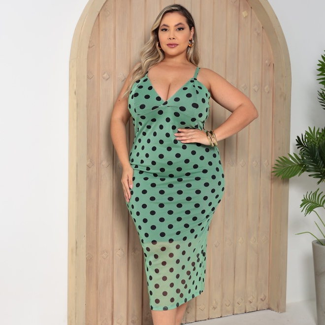 Vestido Tule Poá Alça Regulável Poá Plus Size G1 e G2
