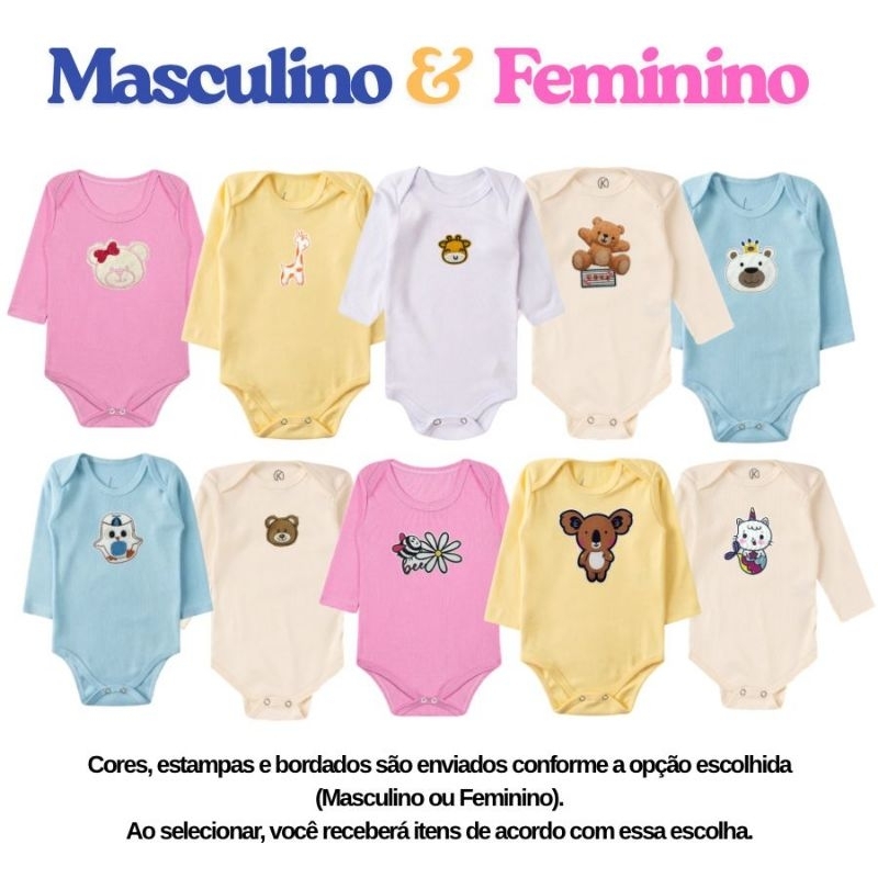 Boby Infantil Estampado/Bordado - Manga Comprida
