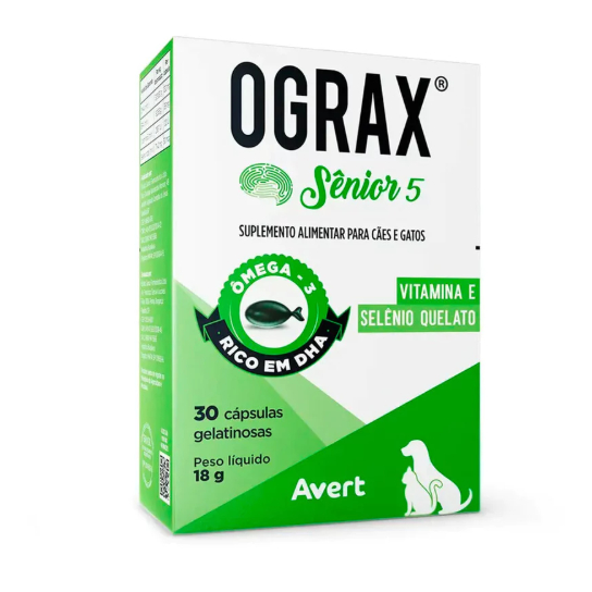 Ograx Senior 5 Suplemento Alimentar para Cães e Gatos Idosos - 30 Cápsulas com Ômega 3 e Vitamina E