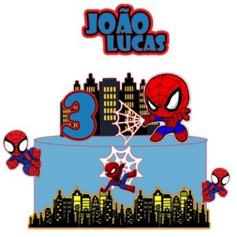 Homem Aranha Topo de Bolo Personalizado Nome e Idade , Topo para decoração de Bolo.