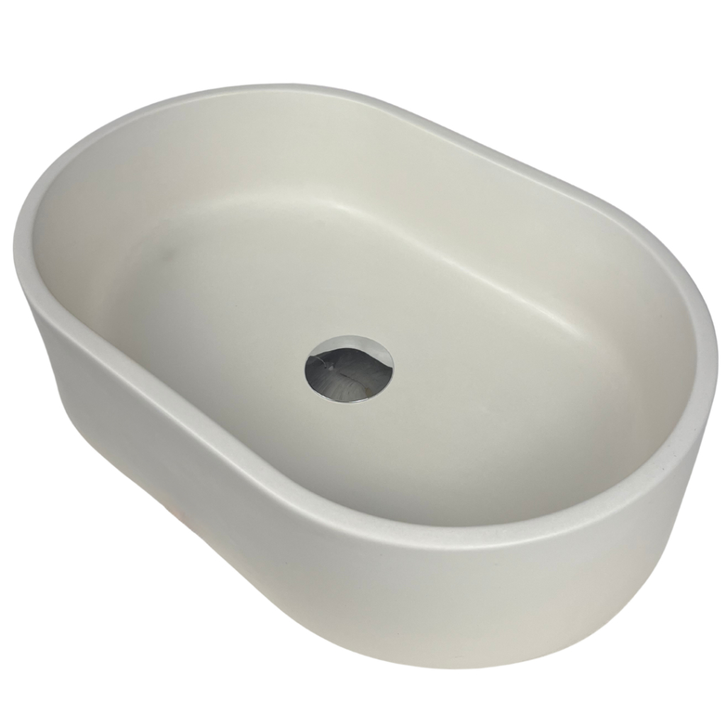 Cuba Banheiro Sobrepor Oval Fosca 50x32 Grande de Apoio Bancada Branca Lavabo Concreto