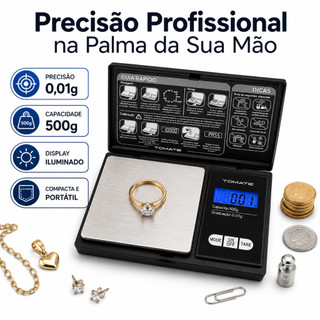 Mini Balança Digital Precisão 0,01g Até 500g Joias Ouro Moedas