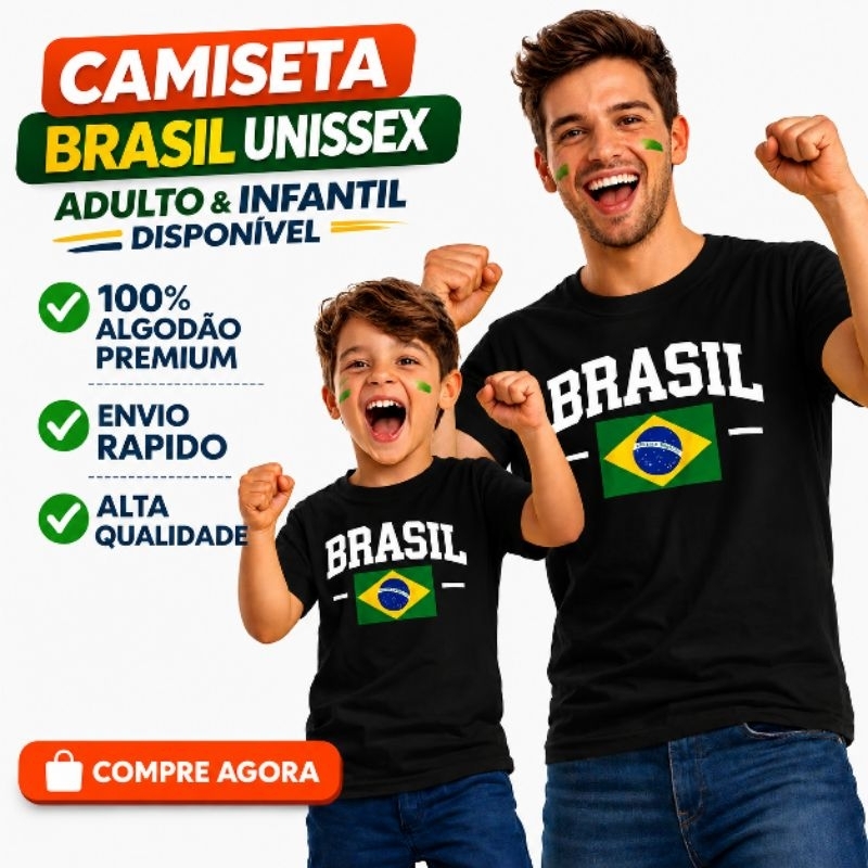 camiseta Brasil Pai e filho 100% algodão fio 30.1
