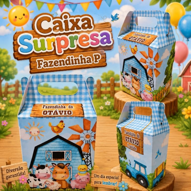 Caixinhas personalizadas Fazendinha Azul Lembrancinha sacolinha surpresa Fazendinha azul menino