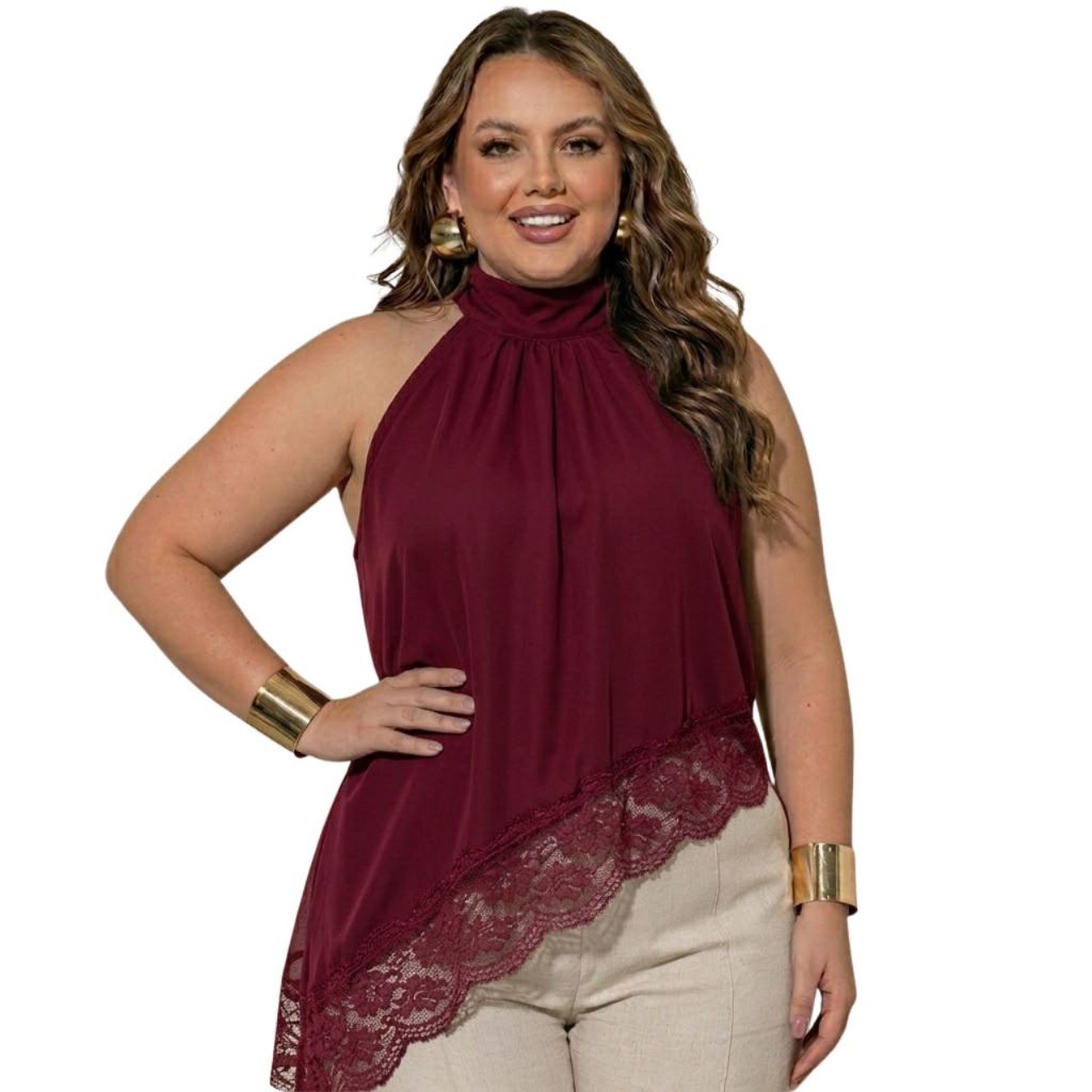 Blusa Bata Assimetrica Gola Alta Detalhe em Renda e Sem Renda Tecido Duna moda Blogueira