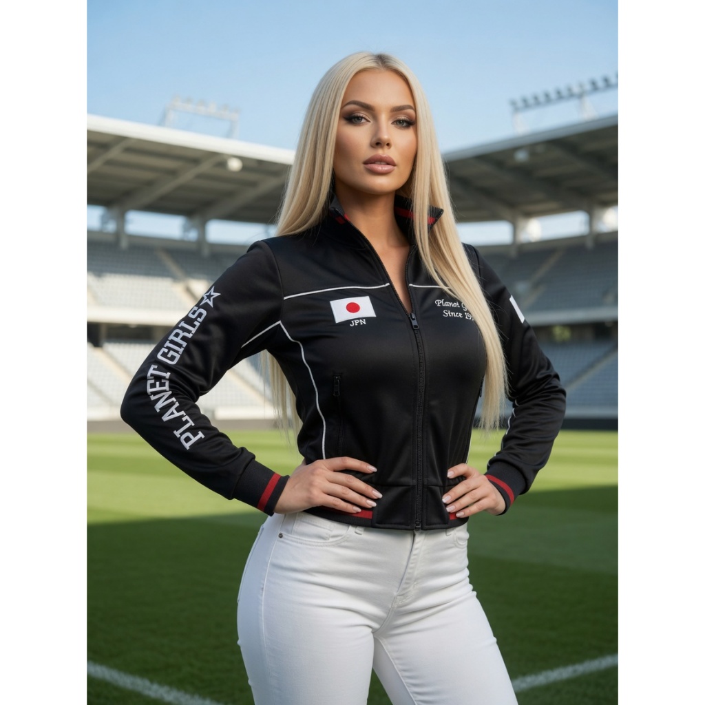 Jaqueta Paises Japao Preto Copa Letreiro Bordado Bandeira Planet Girls - Forma Pequena