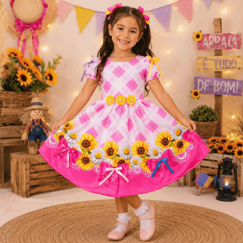 VESTIDO FESTA JUNINA INFANTIL MENINA XADREZ  LUXO
