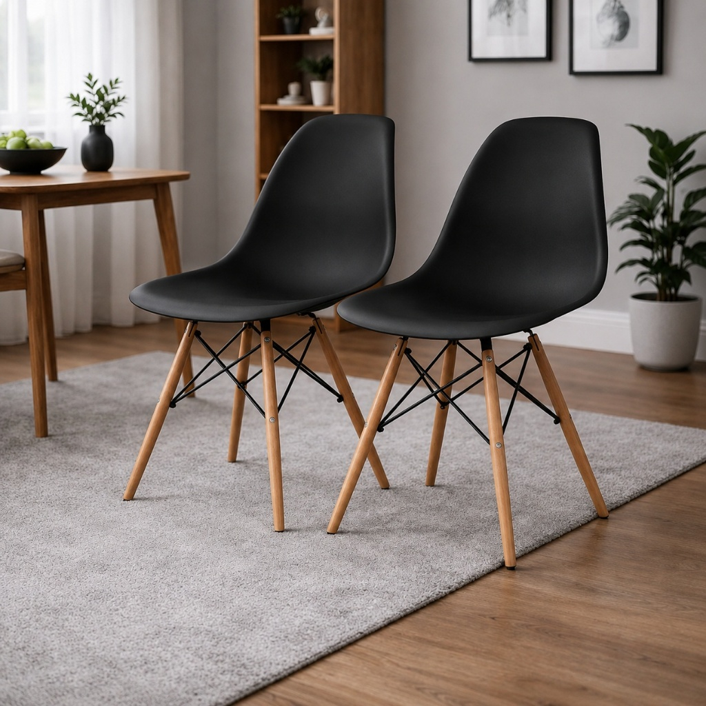 Kit 2 Cadeiras Eiffel Eames Moderna Pés de Madeira Sala Jantar Cozinha Escritório Várias Cores