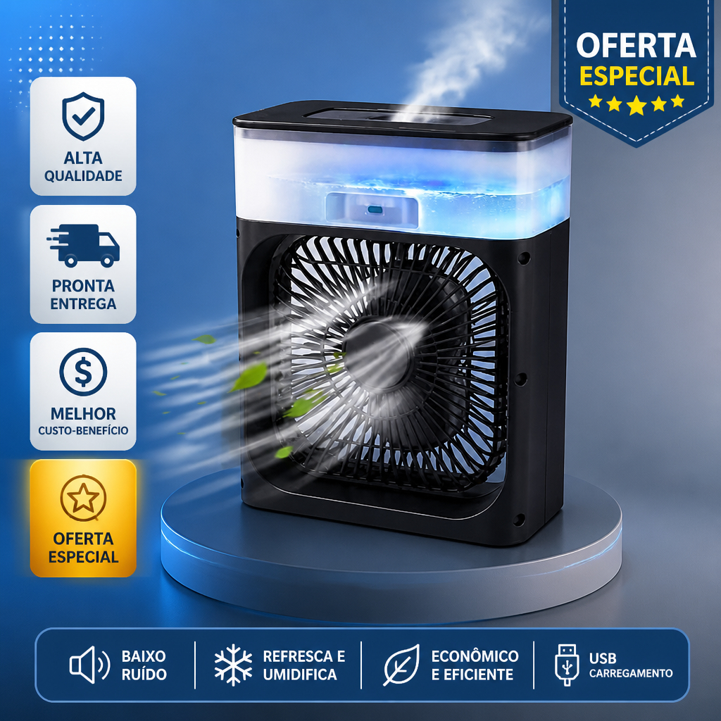 Ar Condicionado Mini Portátil USB Climatizador Umidificador Ventilador com LED Para Quarto Sala Escritório Mesa estudos