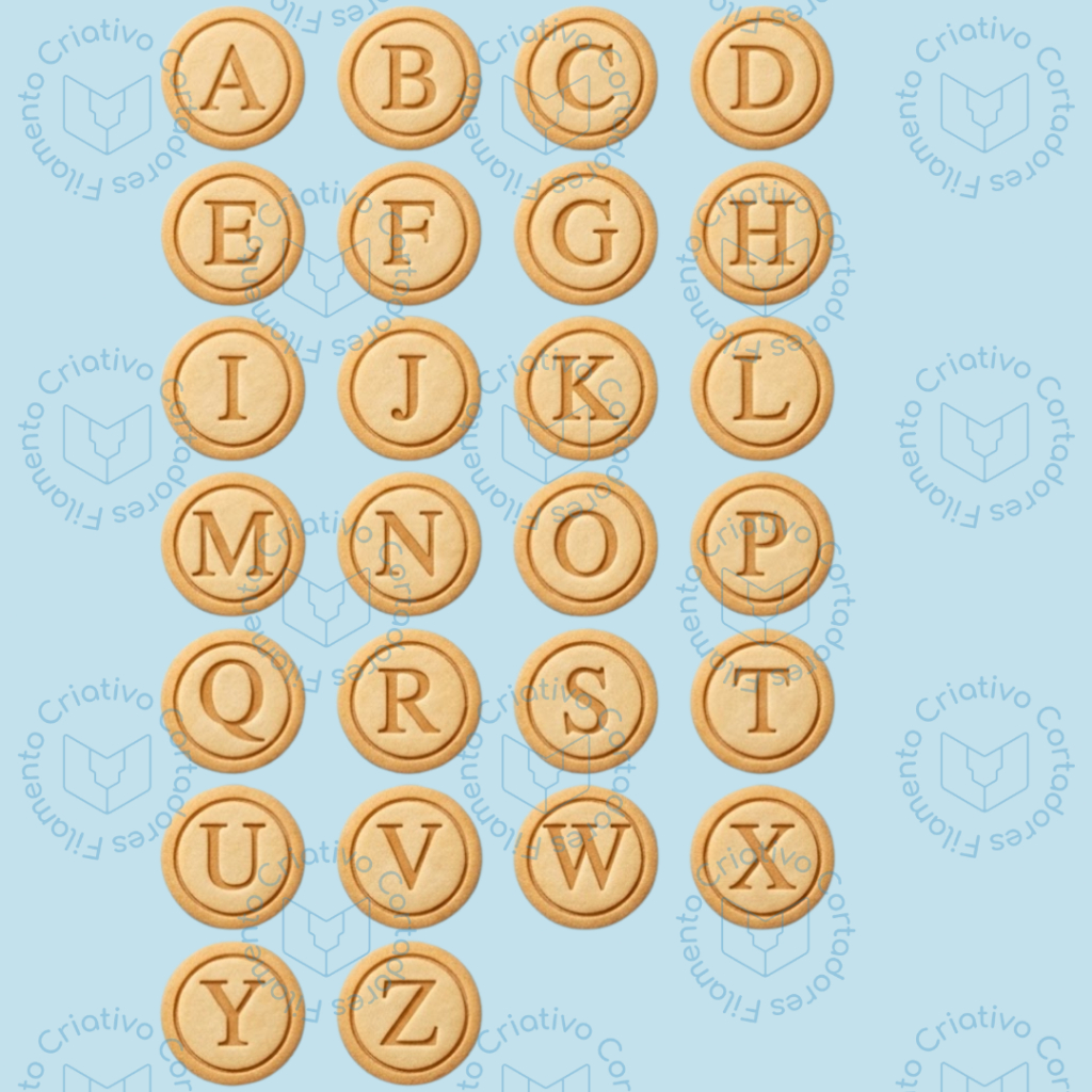 Cortadores de Biscoito Alfabeto Letras Redondo com Borda 5cm 6cm