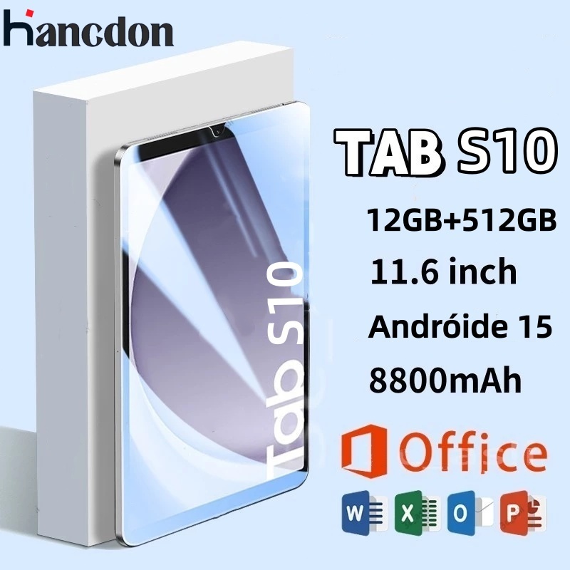 Hancdon Tablet S10 Pro 11.6" 16GB + 1024GB 8800mAh 5G LTE Câmera 48MP Tela HD 91%- Office Incluído | Jogos/Música/Filmes
