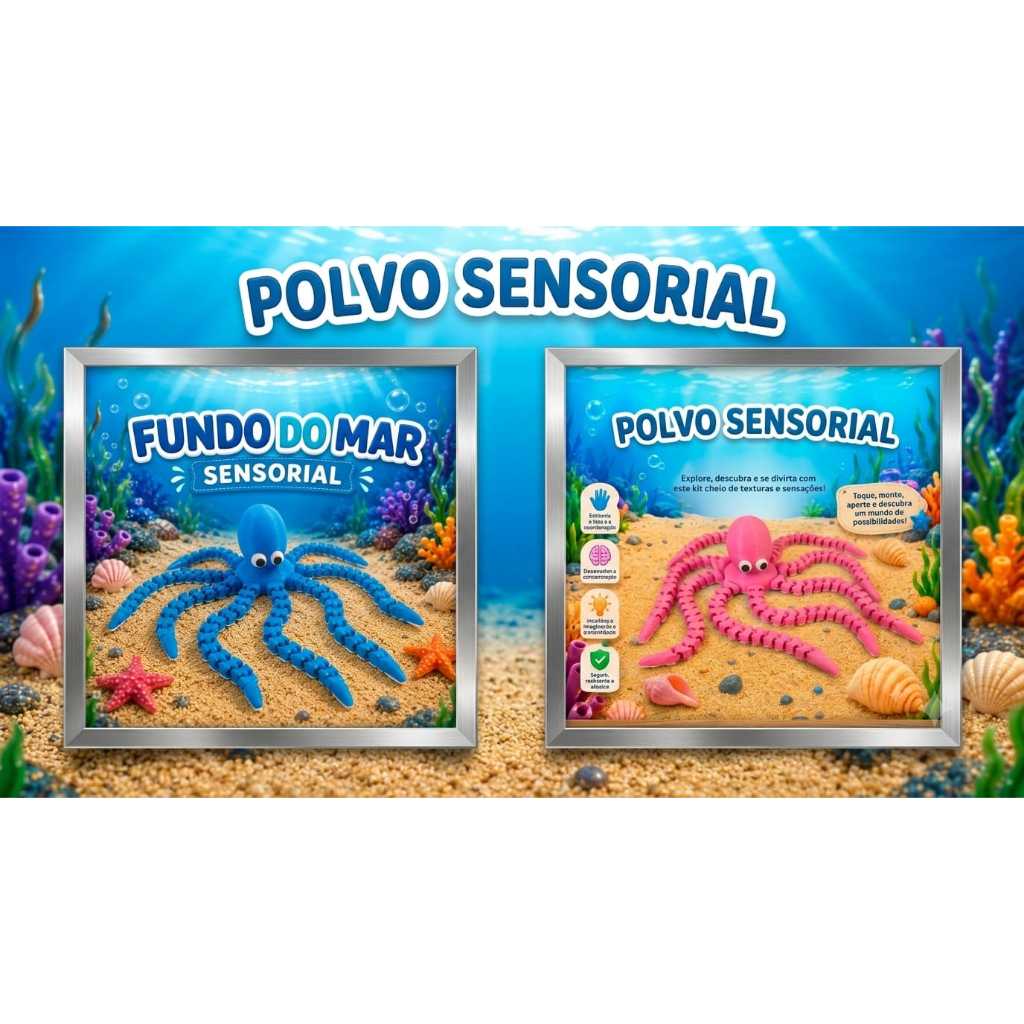 Polvo Articulado Sensorial Fundo do Mar  Antiestresse e Educativo, Sensorial 3d, Polvo Articulado 3D, Itens 3D
