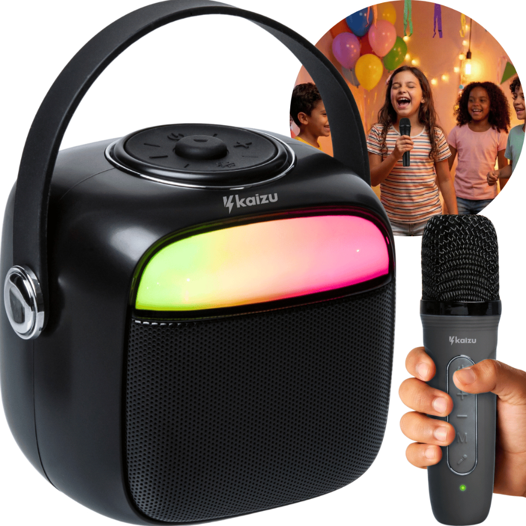 Caixa de Som Bluetooth RGB Com Microfone Karaokê Sem Fio Recarregável Portátil