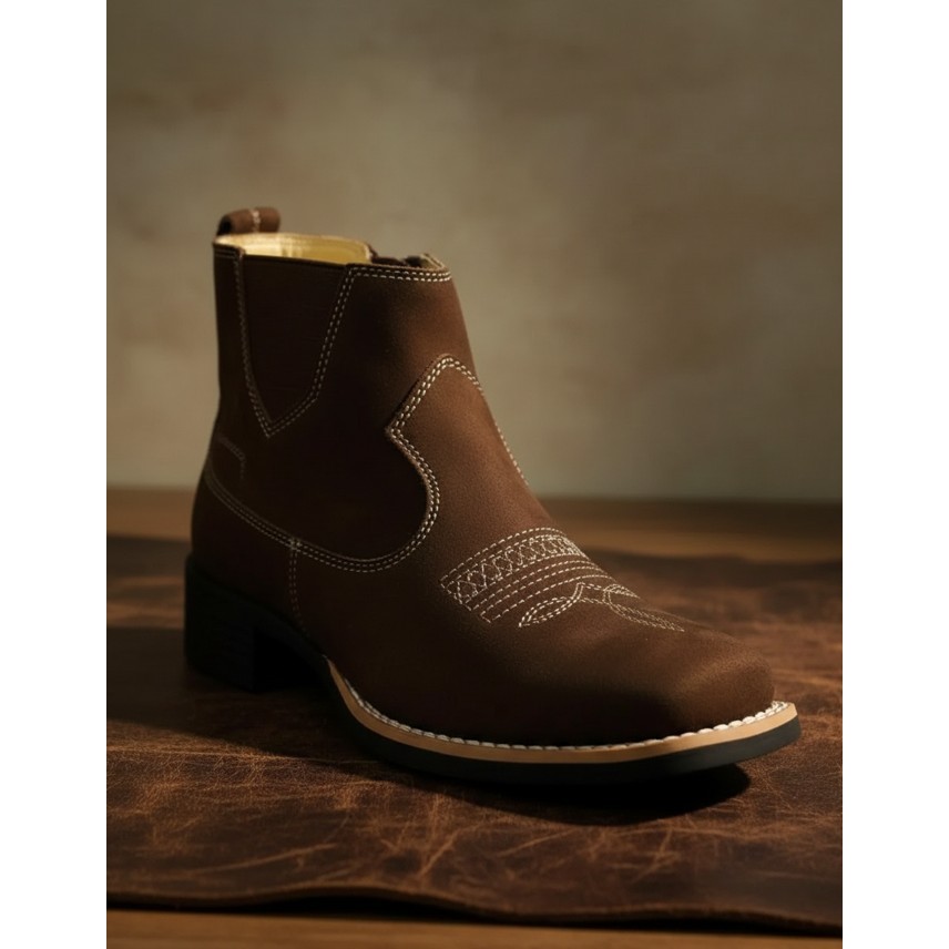 Botina Feminina Zebu Texana Nobuck Café Bota Com Conforto E Design Feminino