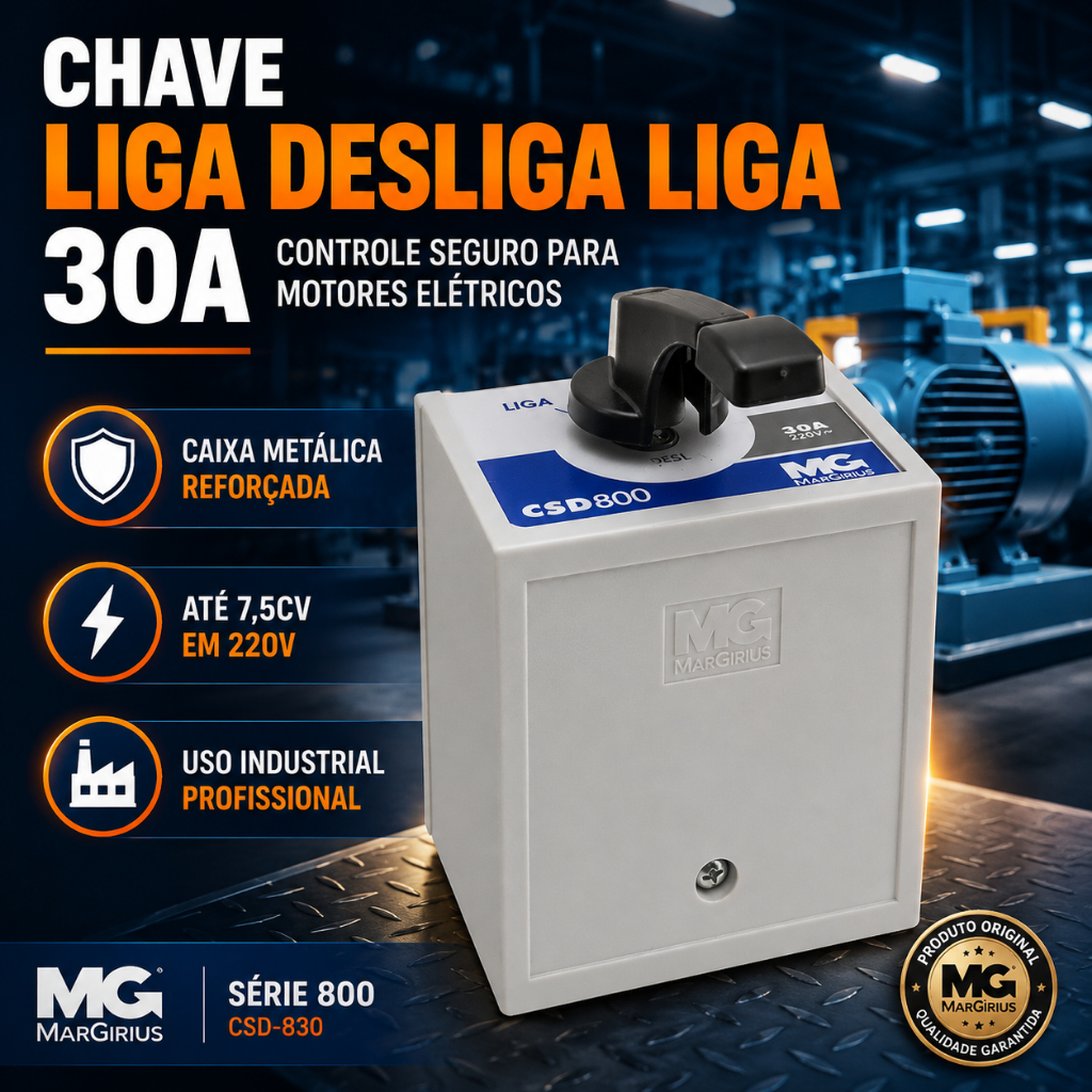 Chave Liga Desliga Liga 30A 220V CSD-830 Alavanca Reversora Motor Trifásico Margirius