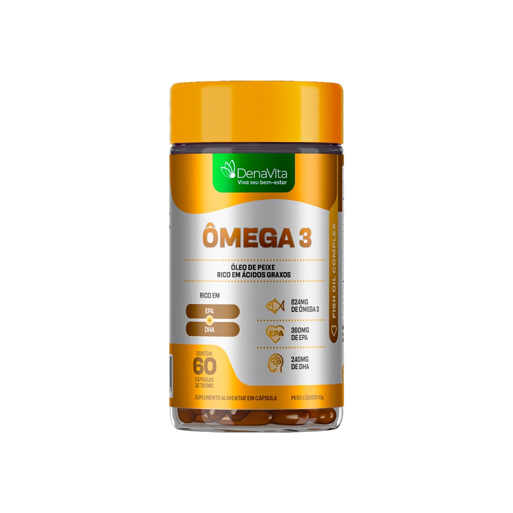 Ômega 3 Ultra Concentrado 824mg EPA 360mg DHA 240mg, Saúde Cerebral E Cardiovascular - Denavita