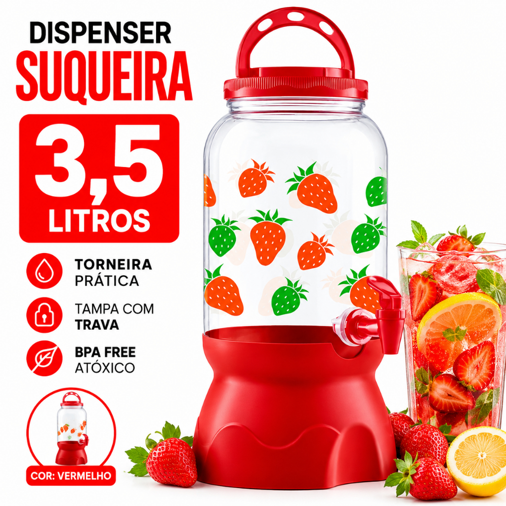 Suqueira Com Torneira E Base Para Suco E Refrigerante bebidas drinks festas Eventos 3,6l Morangos