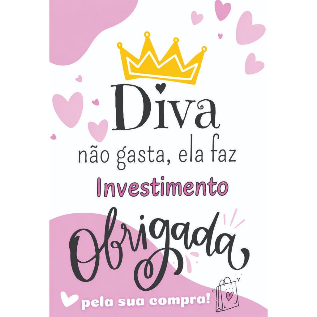500 / 200 / 100 / 50 Cartão DIVA Agradecimento Cliente Mimo Rosa Obrigada Pela Compra