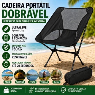 Cadeira Em Alumínio Portátil Dobrável Oxford 600D Ultraleve Praia Camping Pesca Com Bolsa Bask