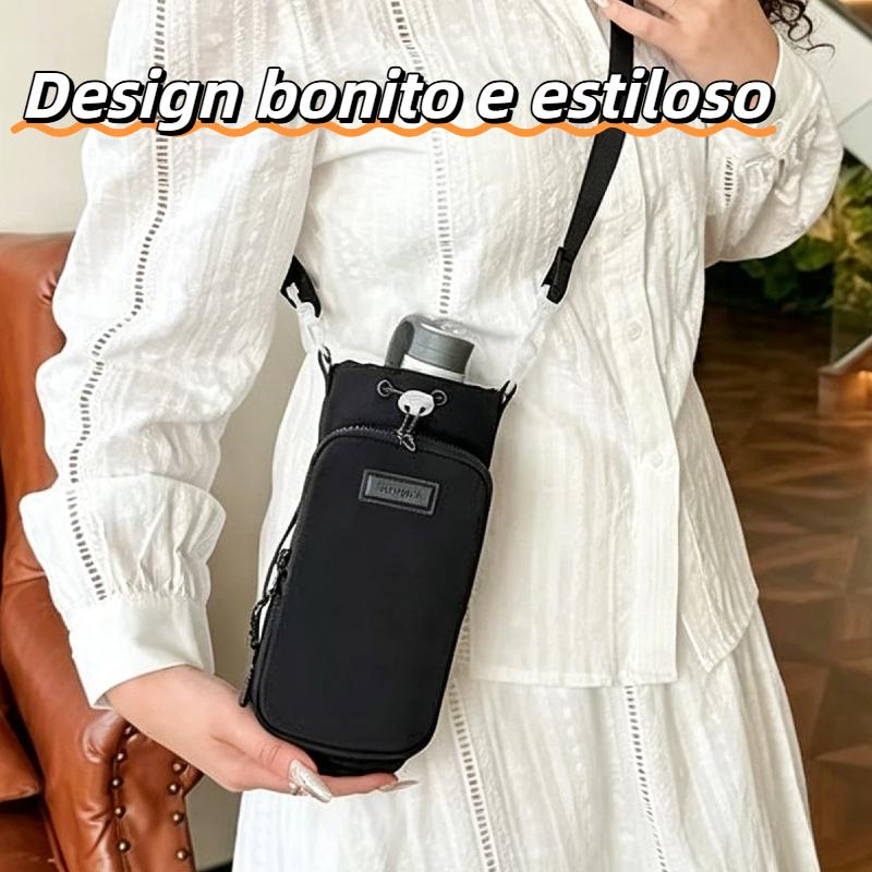 Bolsa transversal e tiracolo para garrafa capa protetora para garrafa de água com bolso para celular prática
