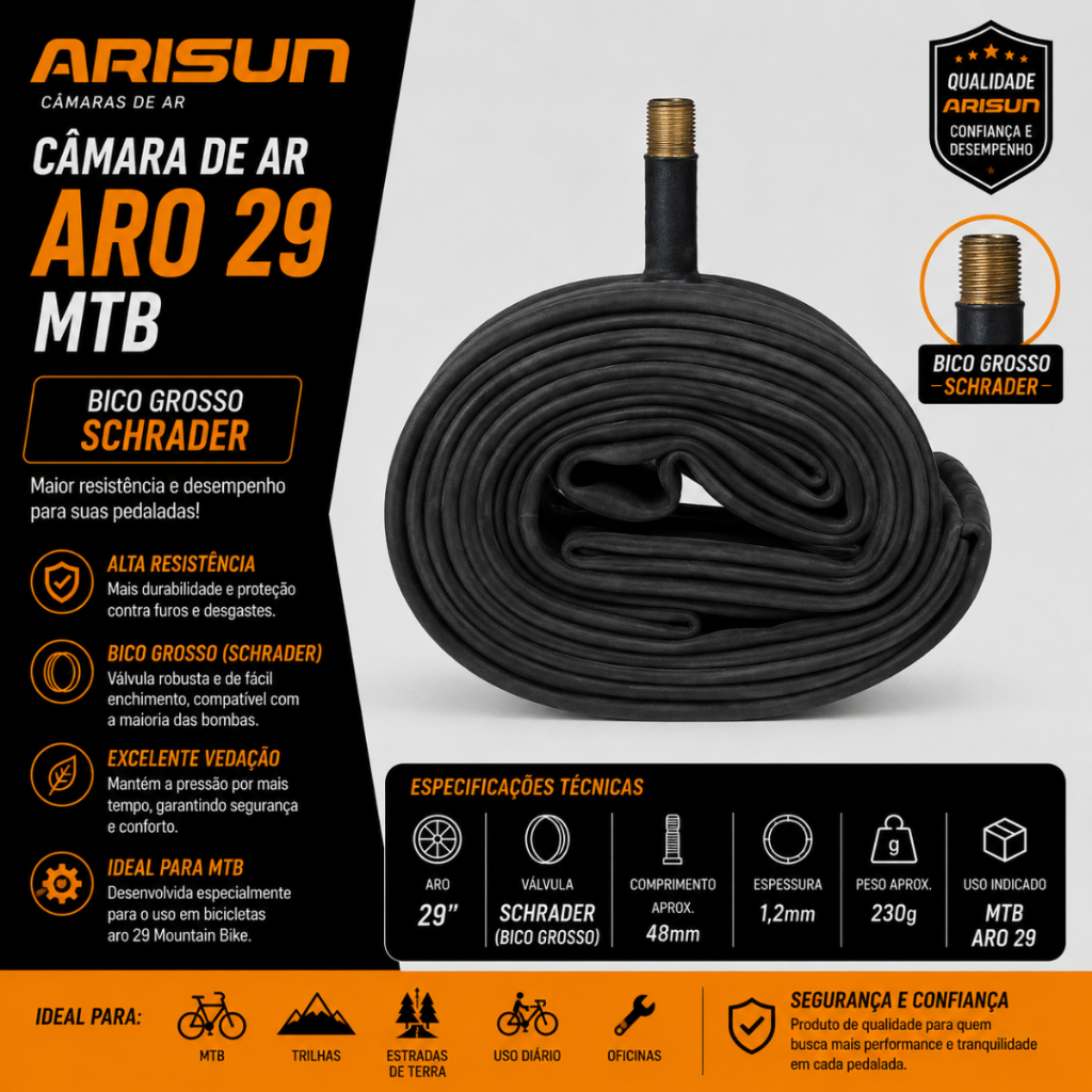 CÂMARA DE AR ARISUN ARO 29 MTB BICO GROSSO SCHRADER