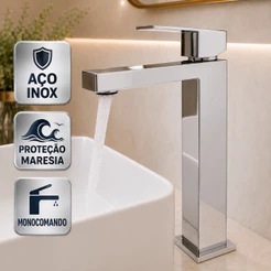 Torneira para Pia de Banheiro em Inox Anti Maresia Torneira Banheiro Misturadora Bica Alta e Baixa