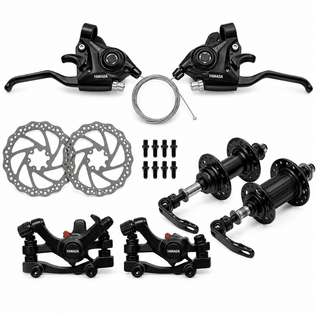 KIT FREIO A DISCO PARA BICICLETA COM CUBOS DE AÇO E PASSADORES RAPID FIRE