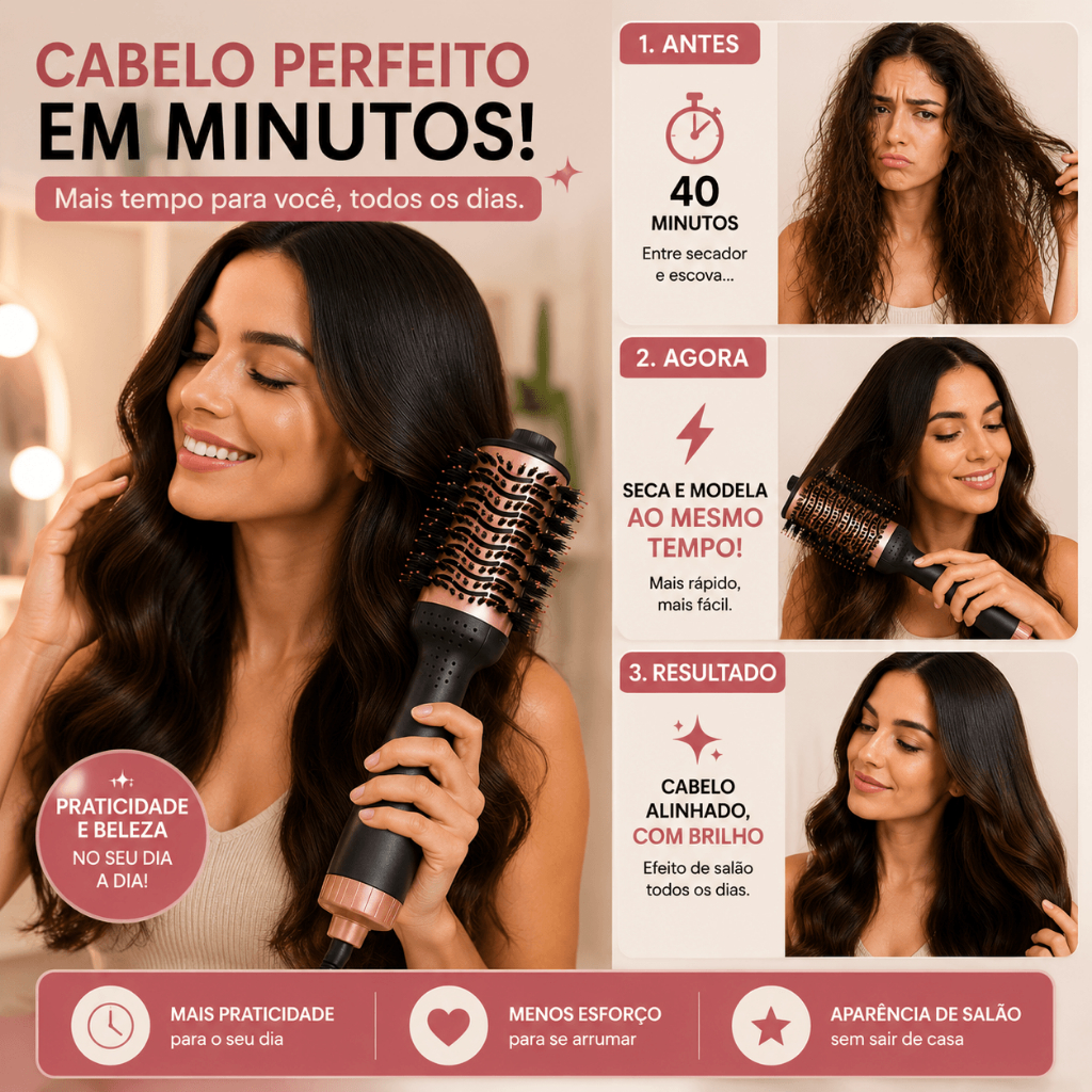 Escova Secadora Profissional Bivolt 1300W Modeladora e Volumizadora