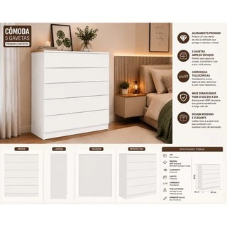 Cômoda 5 Gavetas Premium Confortse Design E Funcionalidade Branco