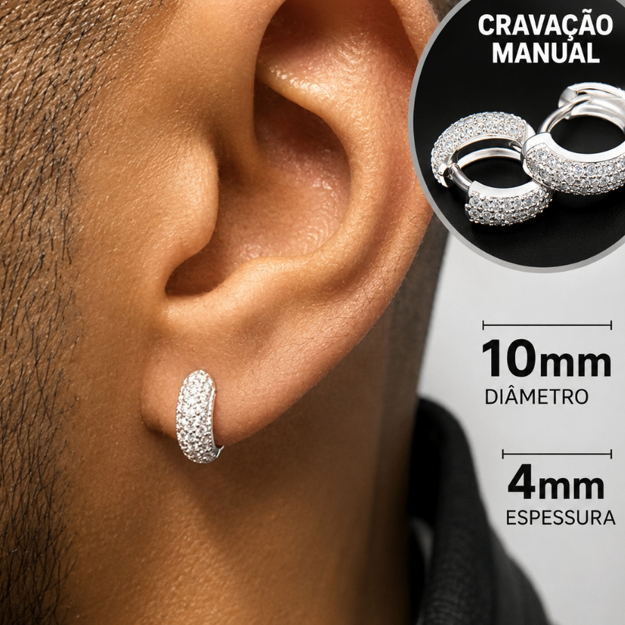 Brinco De Prata 925 Argola Cravejada Banhada Masculina Brinco Argolinha Masculina