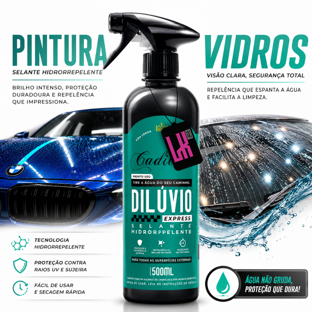 Diluvio Express 500ml Cadillac Selante Hidrorreativo Carro Molhado Brilho Proteção Repelente Agua