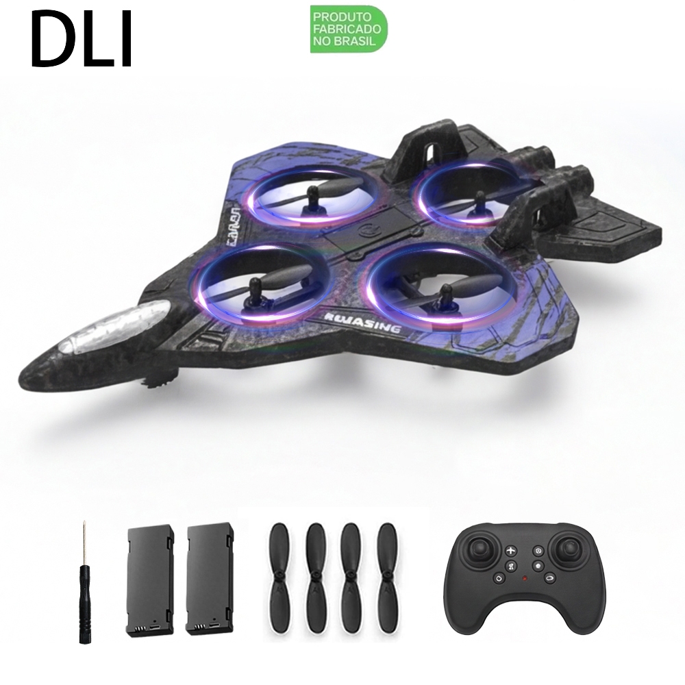 DLI Avião Combate Aircraft Controle Remoto RC Com Luz 2 Baterias Recarregável Resistente