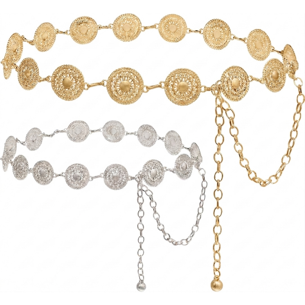 Kit 2pçs - Cinto de Corrente Corrente de Cintura Trabalhada em Metal Versátil Tendência Feminina