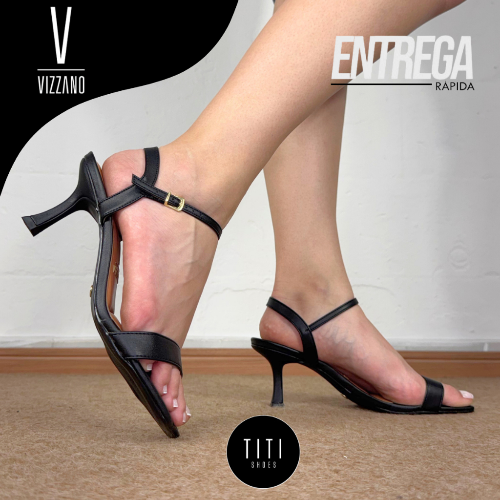 Sandalia Feminina Vizzano Salto Taça 6cm Bico Quadrado Moderna Confortavel Social Original