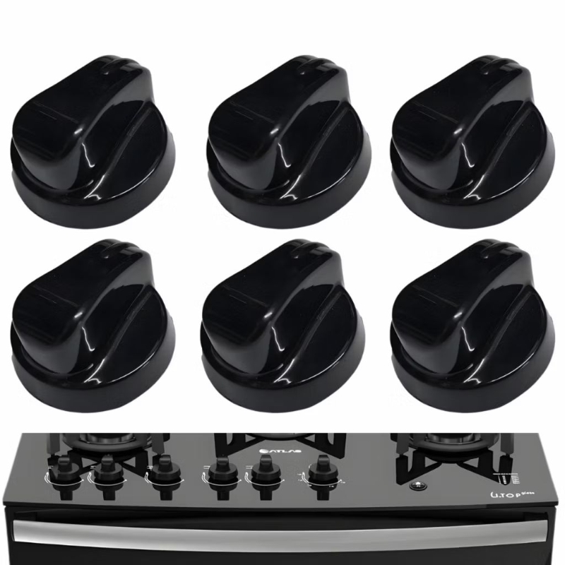 Botão Fogão Forno Atlas Utop Glass Agile Glass 4 ou 5 Bocas Preto Forno Encaixe Perfeito Envio Hoje
