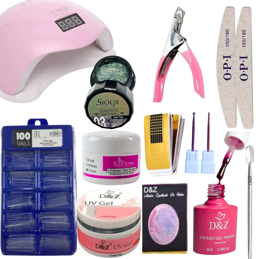 Kit Unhas Gel Profissional com Cabine + Acessórios Completos Preparadores + Esmalte Lixas Glitter