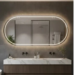 Espelho Grande Oval 80x40cm com Led 3 Cores Botão Touch Design Minimalista Decorativo Bivolt